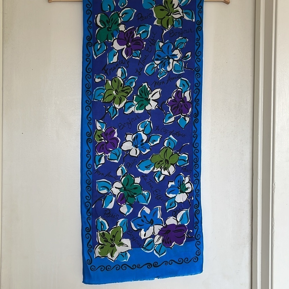 Vintage Oscar de la Renta Studio Silk French Inspired Flower Long Scarf - Picture 6 of 10
